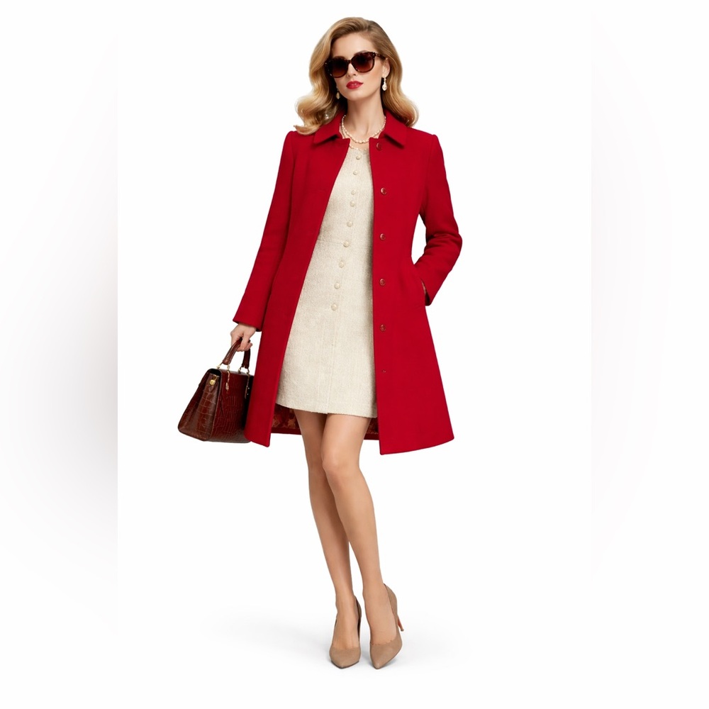 Covington 100% Wool Classic Winter Pea Coat - Red - Women’s Size 8 ( Medium )